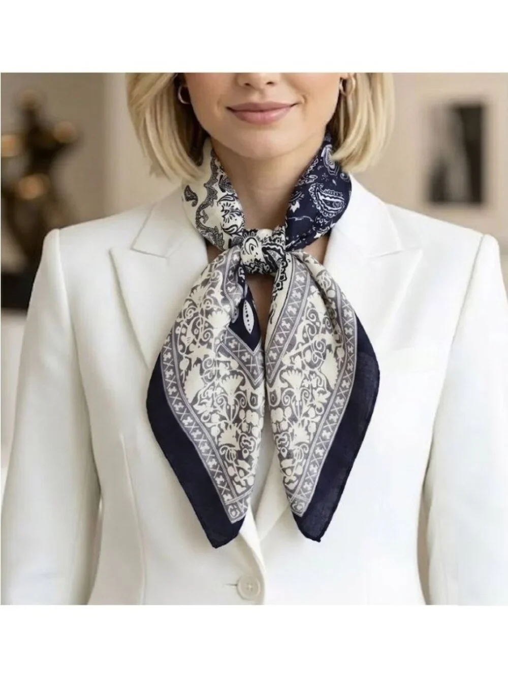 ❤️New Elegant Women Square Silky Soft Scarf Head Top hijab Navy Floral Paisley